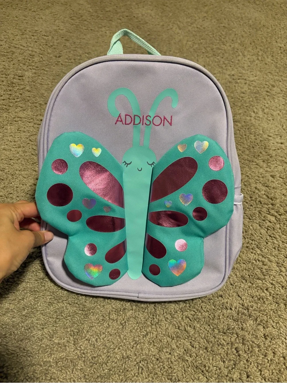 Monogrammed Addison Kids Butterfly Backpack - Lavender and Teal - pottery barn